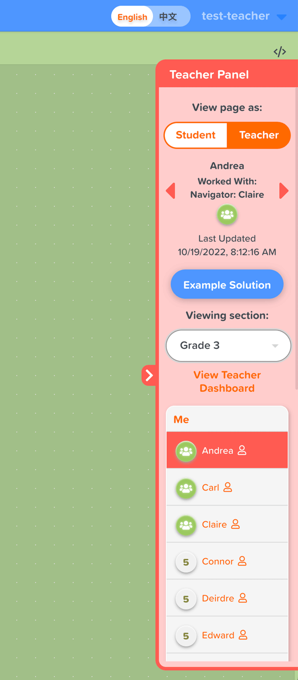 Course level page - teacher panel