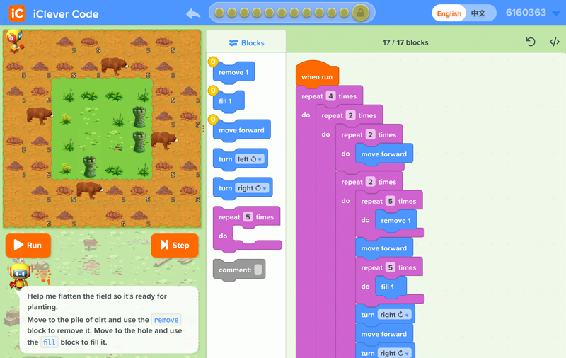 Coding puzzle from Farmer coding game
